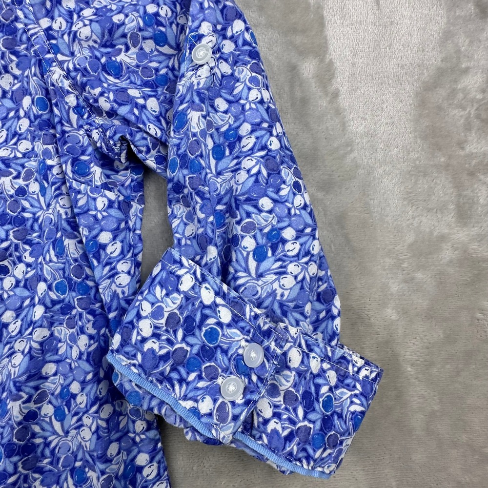 St Johns Bay Womens Blue Floral Berry Print 100% Cotton Button Down Shirt Large - Picture 13 of 15